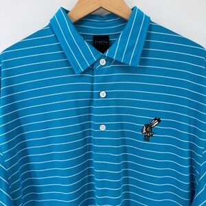 Dunning Golf Polo Shirt XL Blue White Striped Embroidered Logo Mens Indian Chief